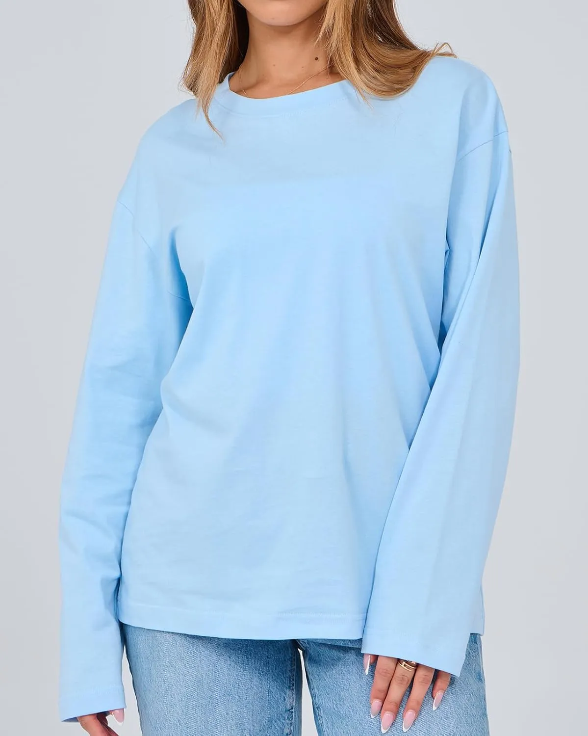 Women's Long Sleeve Crewneck Oversized T Shirts Y2K Loose Fit Casual Tee Tops