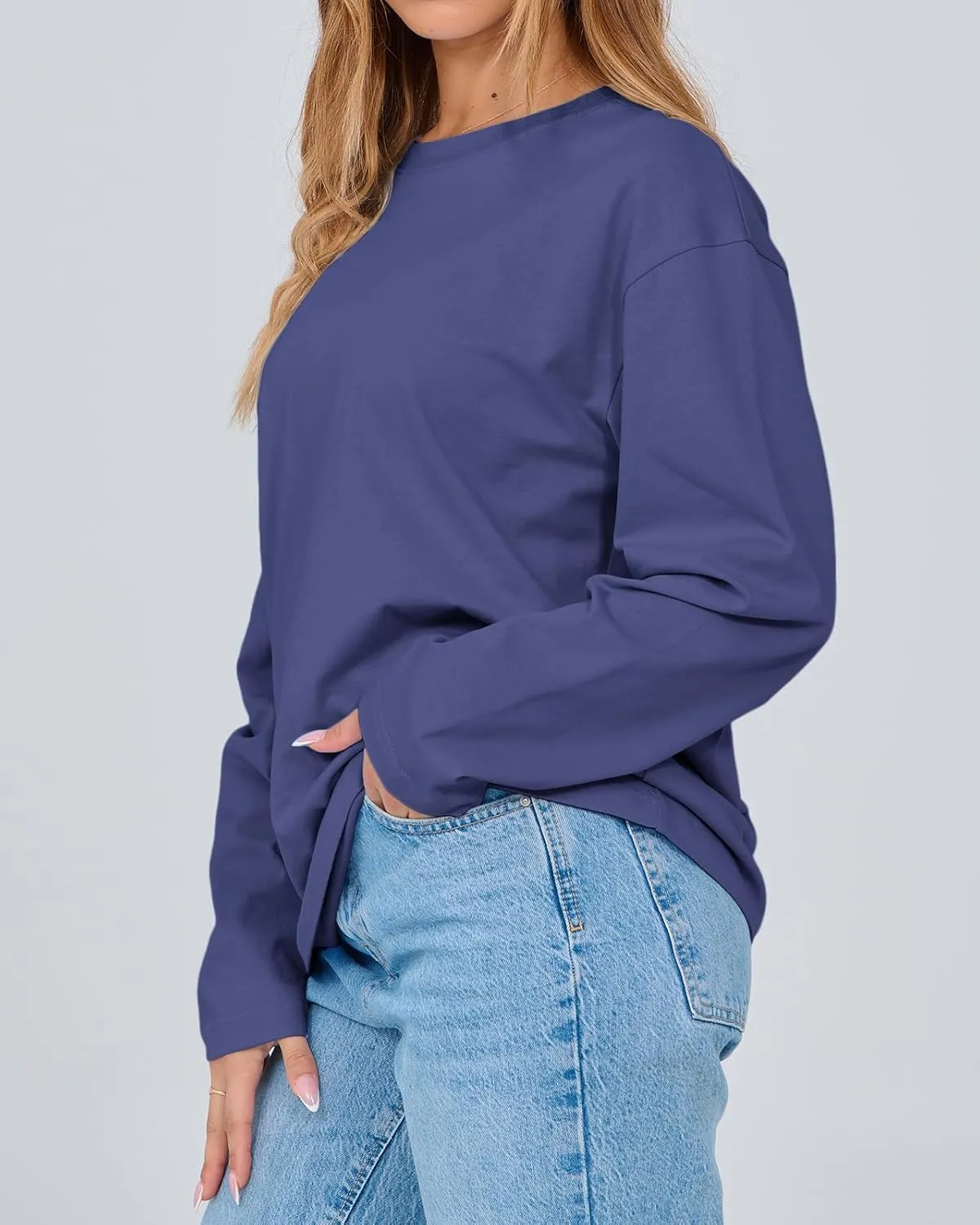 Women's Long Sleeve Crewneck Oversized T Shirts Y2K Loose Fit Casual Tee Tops