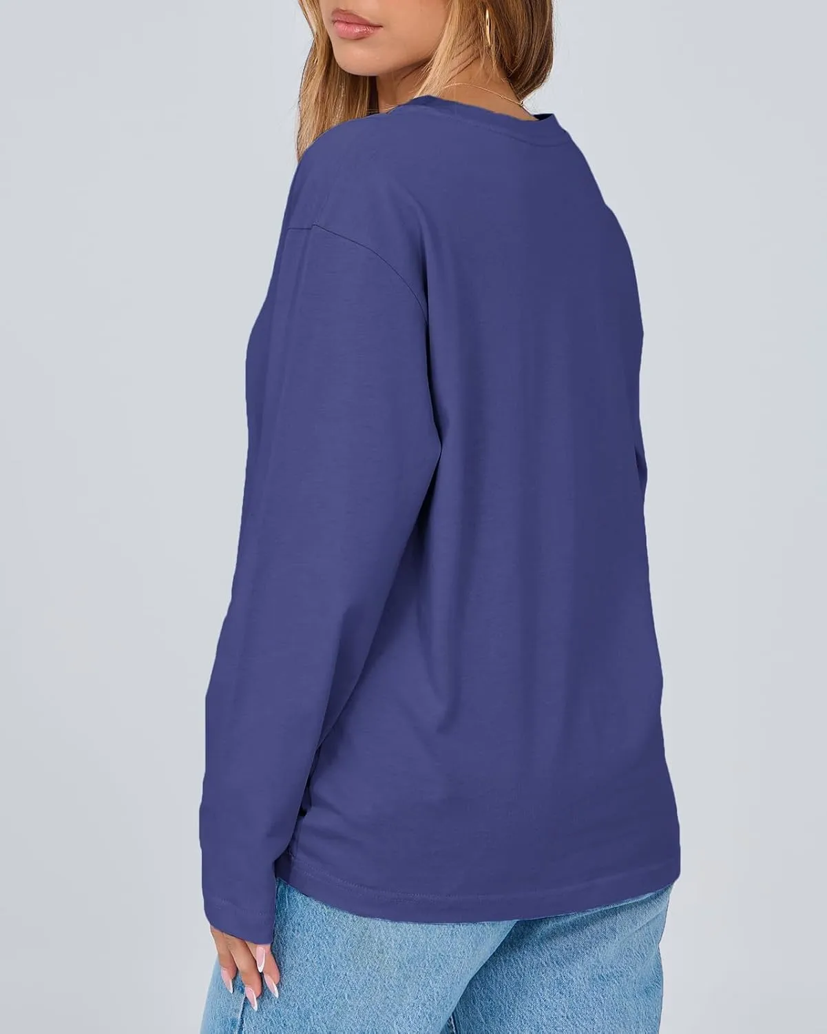 Women's Long Sleeve Crewneck Oversized T Shirts Y2K Loose Fit Casual Tee Tops