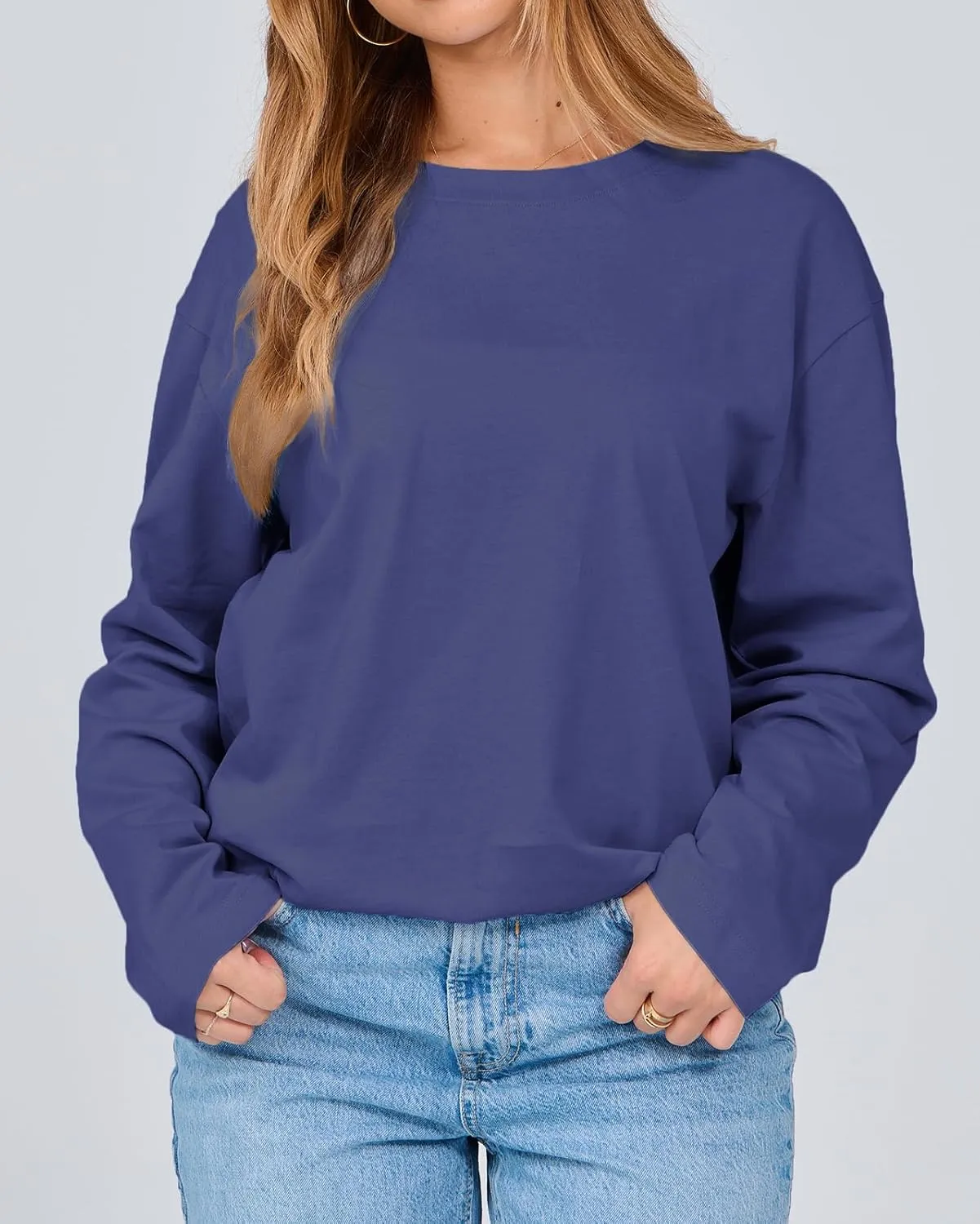 Women's Long Sleeve Crewneck Oversized T Shirts Y2K Loose Fit Casual Tee Tops
