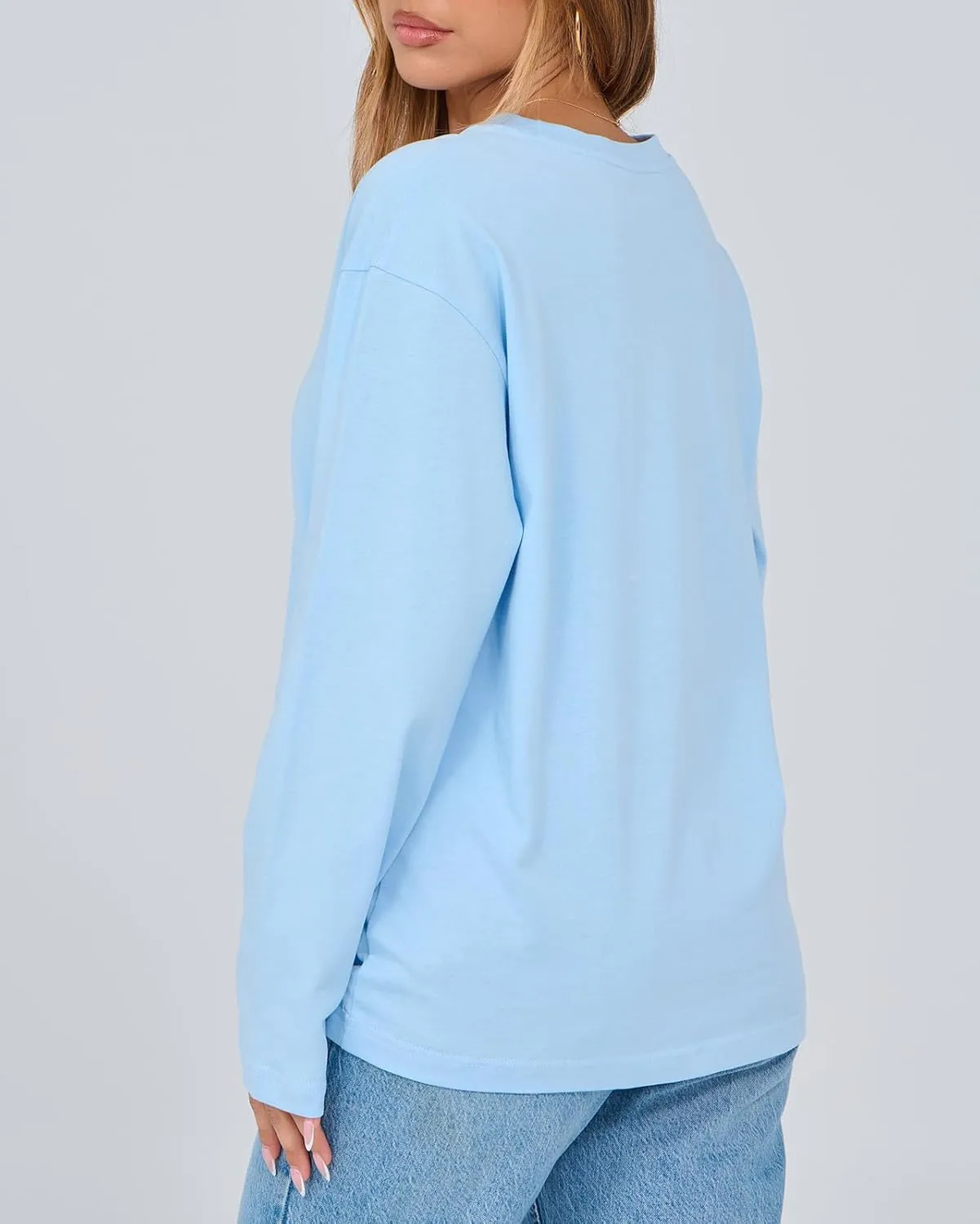 Women's Long Sleeve Crewneck Oversized T Shirts Y2K Loose Fit Casual Tee Tops