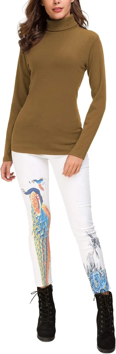 Women's Long Sleeve Turtleneck Sweater Slim Fitted Knitted Pullover Sweater Tops