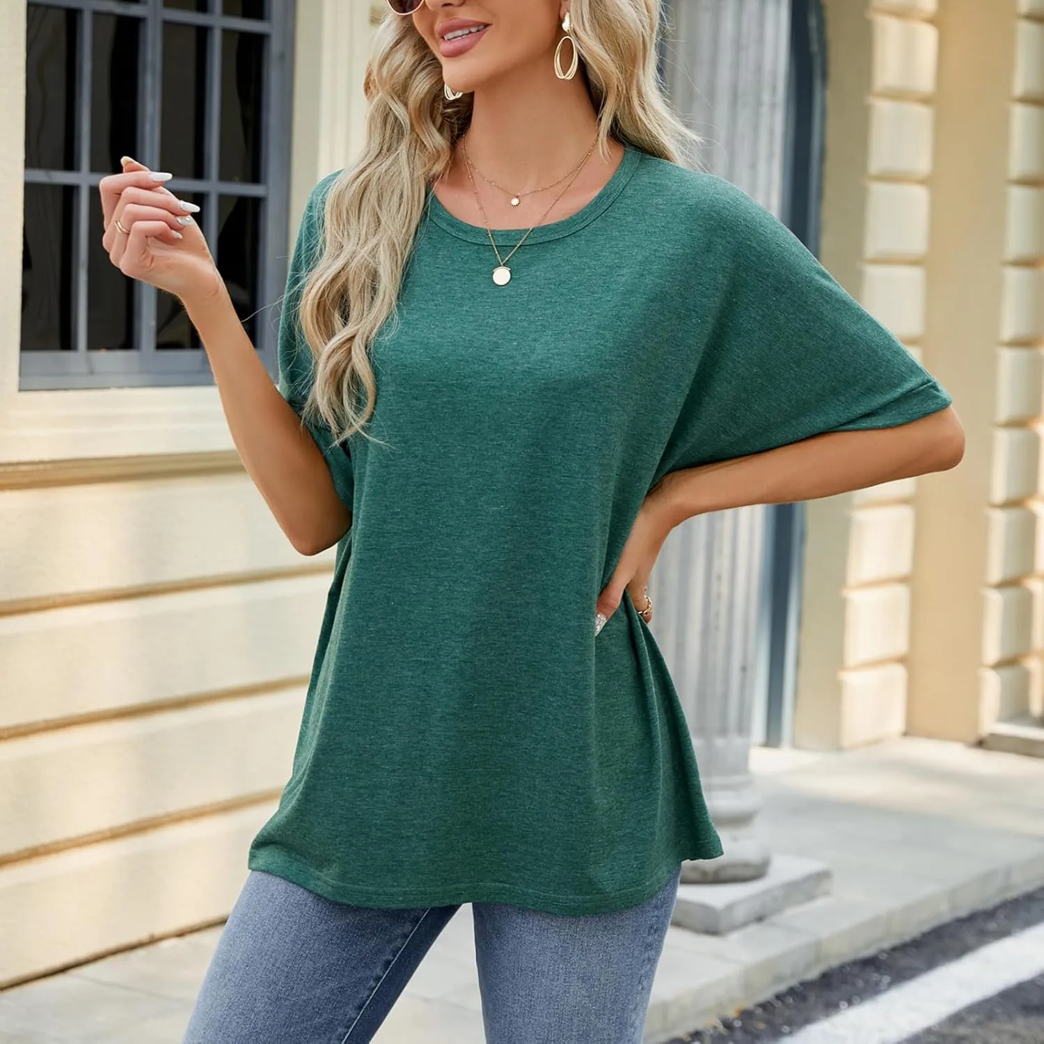 Womens Oversized T Shirts Loose Fit Crewneck Short Sleeve Tops Casual Summer Tops Trendy Solid 1/2 Sleeve T-Shirts