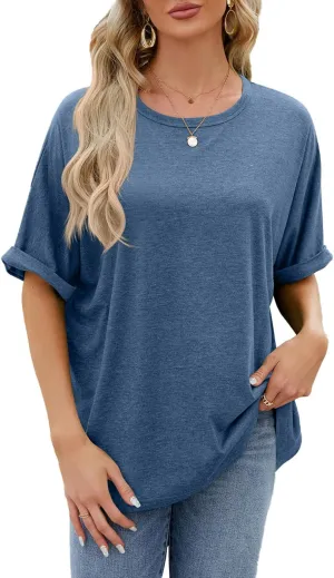 Womens Oversized T Shirts Loose Fit Crewneck Short Sleeve Tops Casual Summer Tops Trendy Solid 1/2 Sleeve T-Shirts