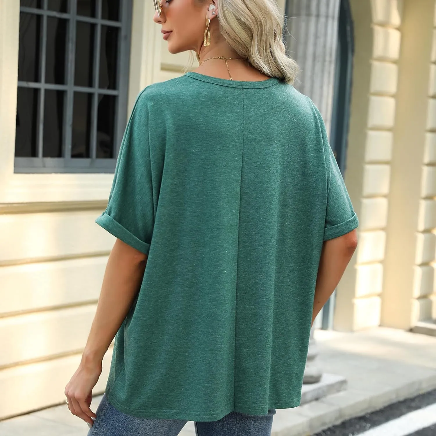 Womens Oversized T Shirts Loose Fit Crewneck Short Sleeve Tops Casual Summer Tops Trendy Solid 1/2 Sleeve T-Shirts