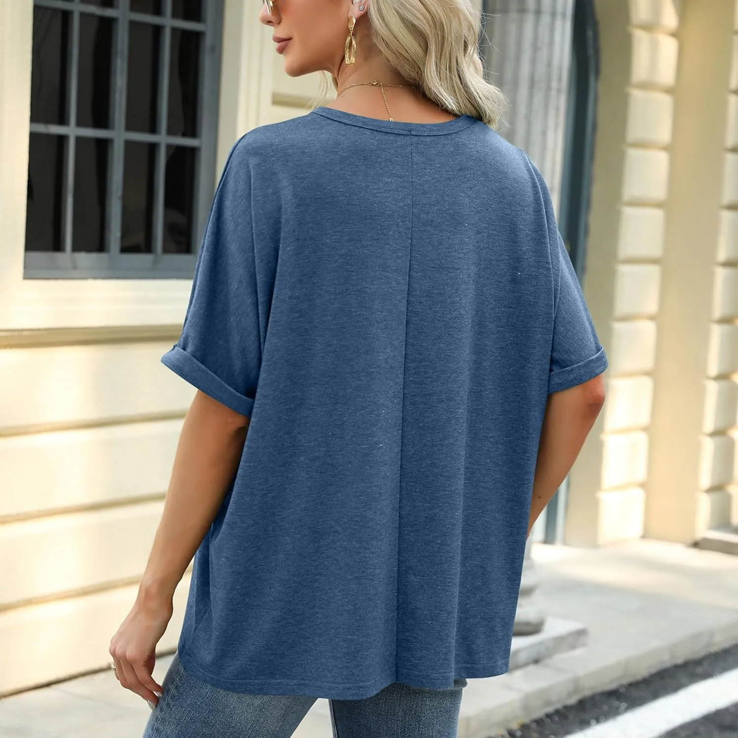 Womens Oversized T Shirts Loose Fit Crewneck Short Sleeve Tops Casual Summer Tops Trendy Solid 1/2 Sleeve T-Shirts