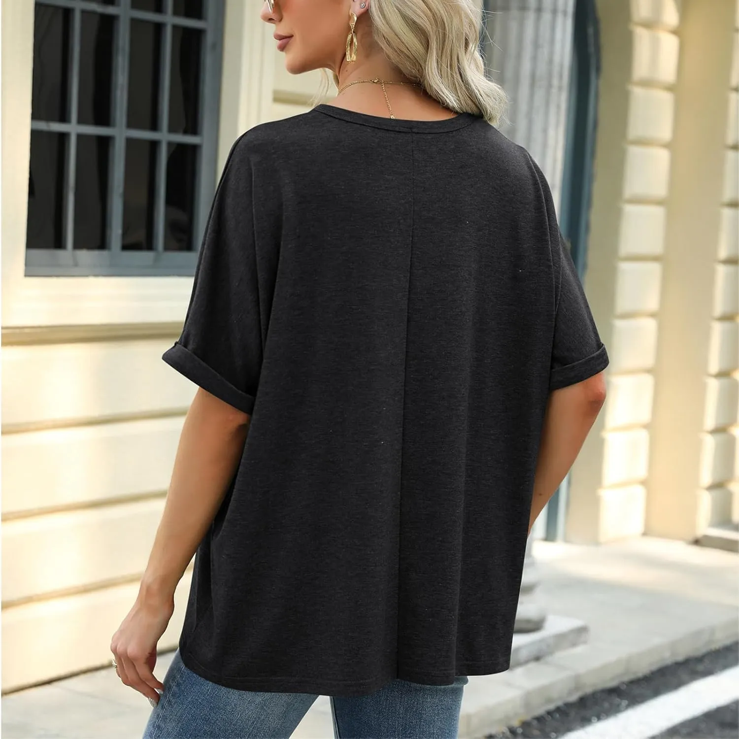 Womens Oversized T Shirts Loose Fit Crewneck Short Sleeve Tops Casual Summer Tops Trendy Solid 1/2 Sleeve T-Shirts