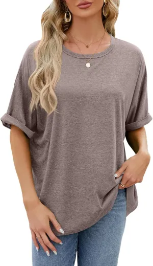 Womens Oversized T Shirts Loose Fit Crewneck Short Sleeve Tops Casual Summer Tops Trendy Solid 1/2 Sleeve T-Shirts