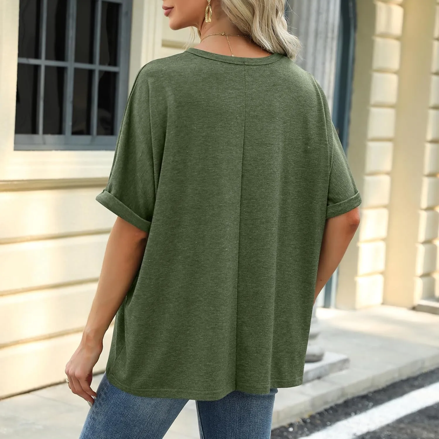 Womens Oversized T Shirts Loose Fit Crewneck Short Sleeve Tops Casual Summer Tops Trendy Solid 1/2 Sleeve T-Shirts