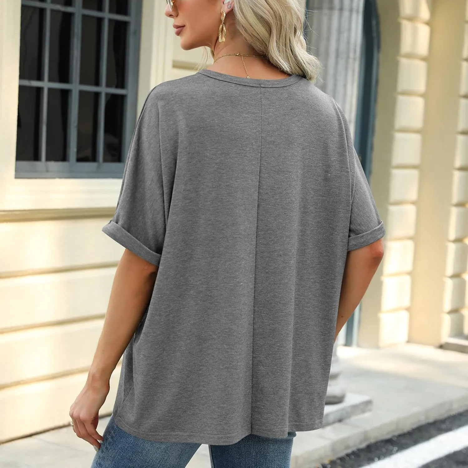Womens Oversized T Shirts Loose Fit Crewneck Short Sleeve Tops Casual Summer Tops Trendy Solid 1/2 Sleeve T-Shirts