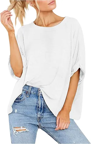 Women's Oversized T Shirts Short Sleeve Crewneck Summer Tops Casual Loose Basic Tee Shirts 2024 Trendy Clothes