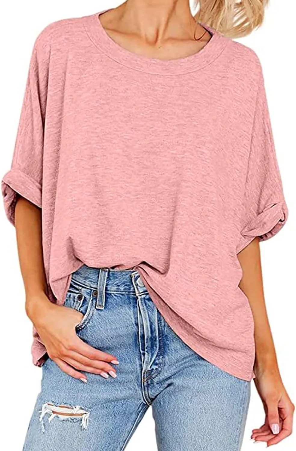 Women's Oversized T Shirts Short Sleeve Crewneck Summer Tops Casual Loose Basic Tee Shirts 2024 Trendy Clothes