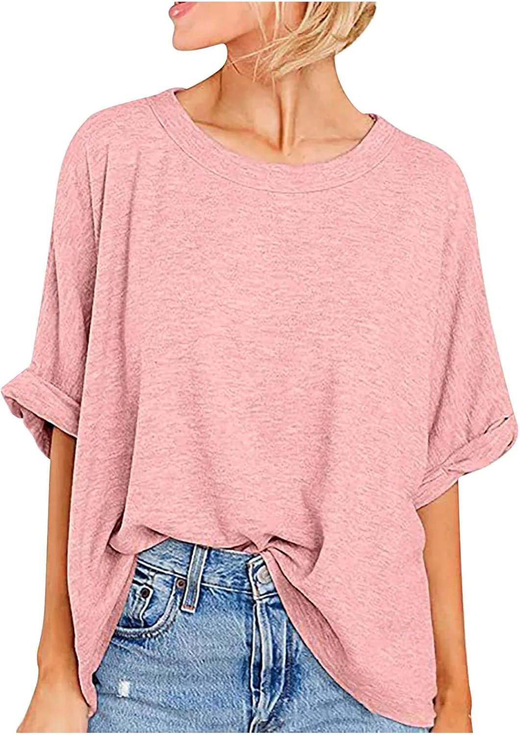 Women's Oversized T Shirts Short Sleeve Crewneck Summer Tops Casual Loose Basic Tee Shirts 2024 Trendy Clothes