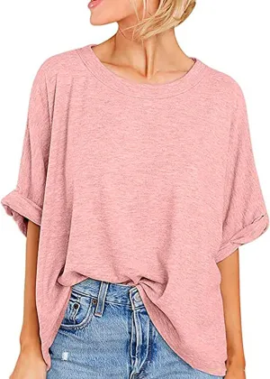 Women's Oversized T Shirts Short Sleeve Crewneck Summer Tops Casual Loose Basic Tee Shirts 2024 Trendy Clothes