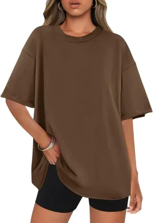 Womens Oversized T Shirts Short Sleeve Loose Fit Tops Summer Fashion Brown