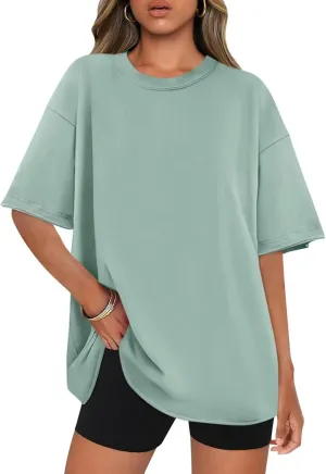 Womens Oversized T Shirts Short Sleeve Loose Fit Tops Summer Fashion Light Green