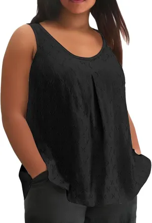 Womens Plus Size Tank Tops Sleeveless Eyelet Embroidery Scoop Neck Loose Fit Casual Summer Flowy Camisoles