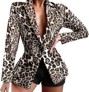 Women's Printed Coat Cardigan Formal Suit Long Sleeve CoatLapels Business Office Jacket Running Vest Insulated