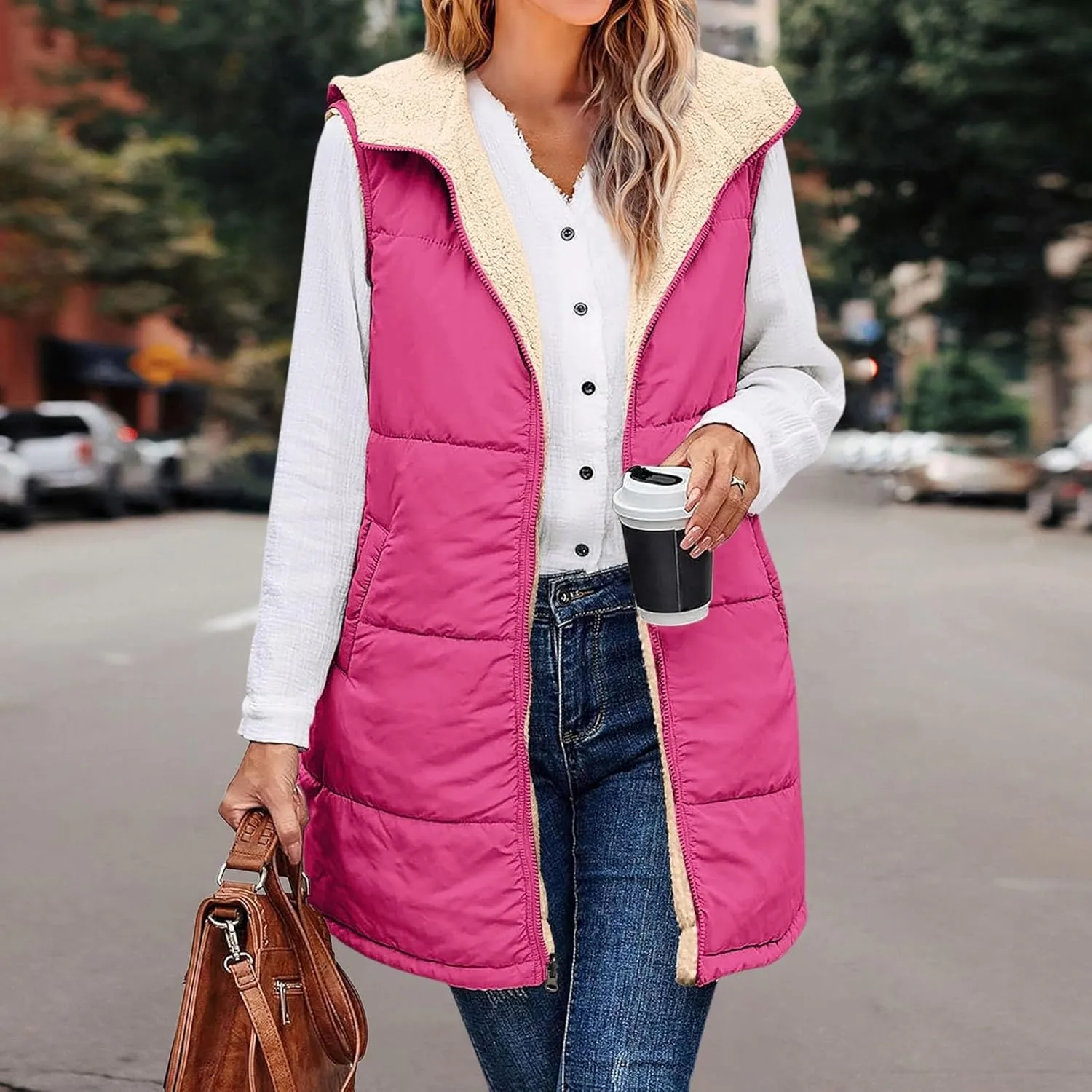 Women's Puffer Jacket Quilted Lightweight Packable Down Parka Oversized Long Padding Jacket Light Warm Hooded Jacket