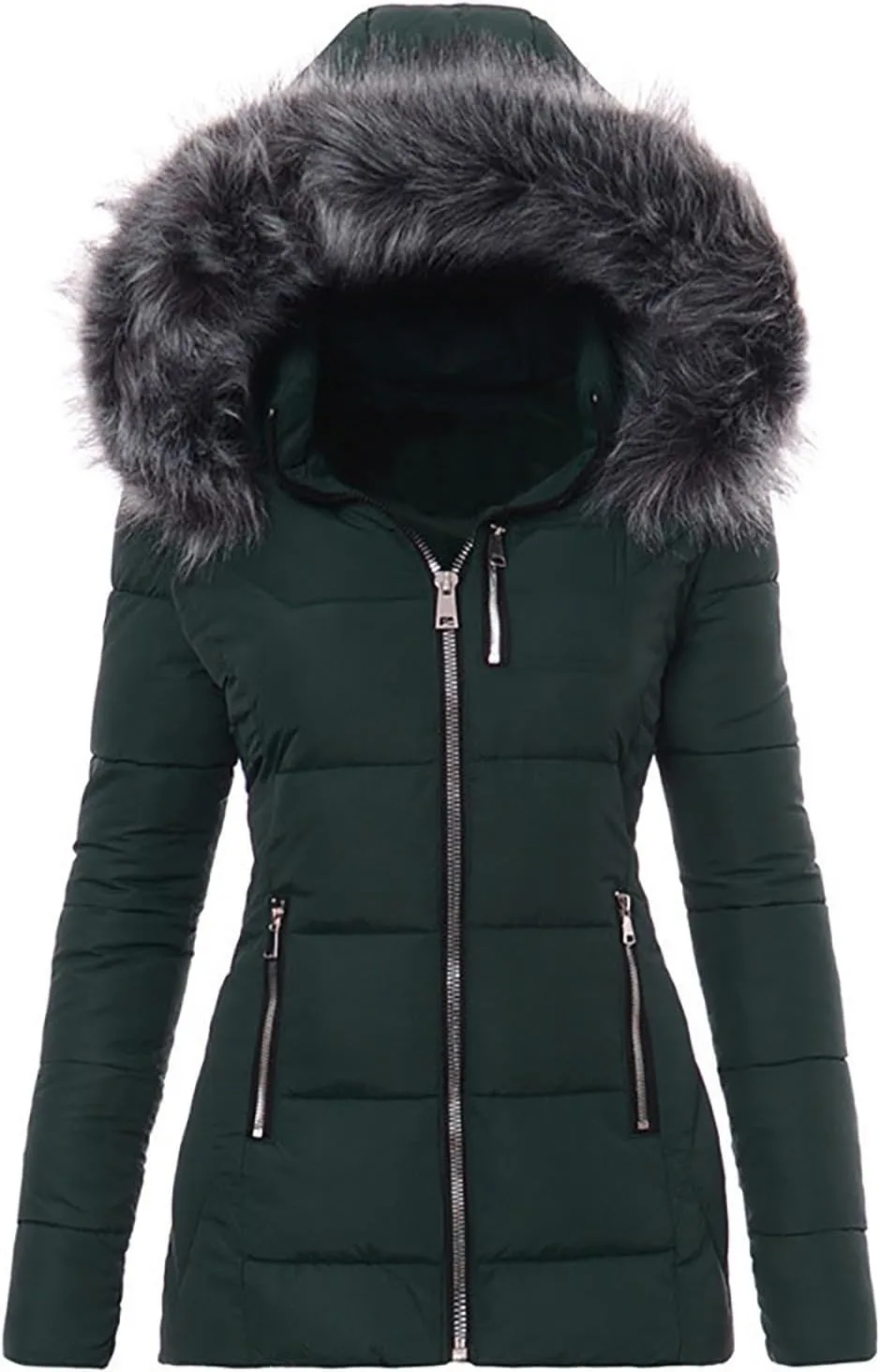 Womens Puffer Jacket with Hood Trendy Street Down Coat Casual Thickened Warm Quilted Outwear Loose Zip Up Pocket Coats