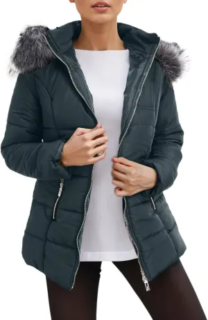 Womens Puffer Jacket with Hood Trendy Street Down Coat Casual Thickened Warm Quilted Outwear Loose Zip Up Pocket Coats