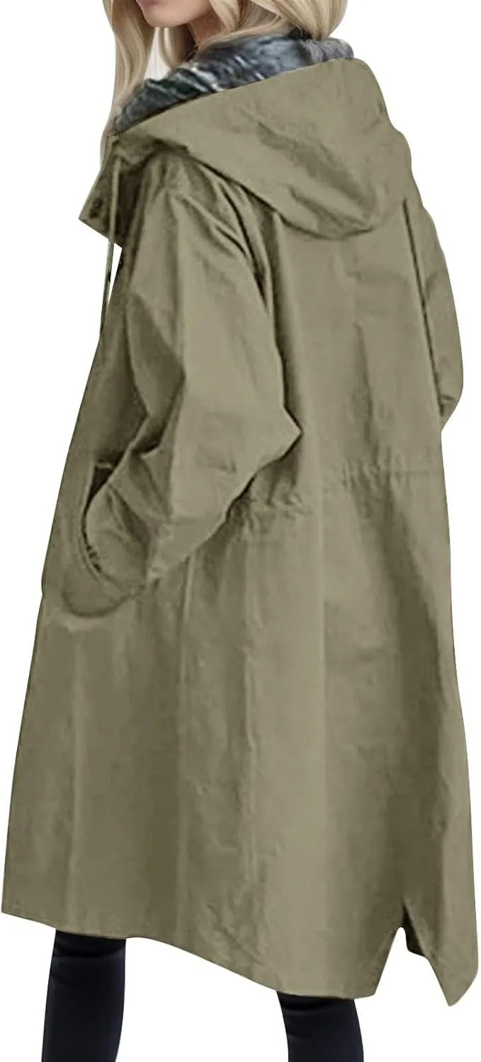 Women's Rain Jacket Autumn Winter Loose Hooded Trench Jackets Oversized Elegant Windbreaker Comfortable Coat Outwear