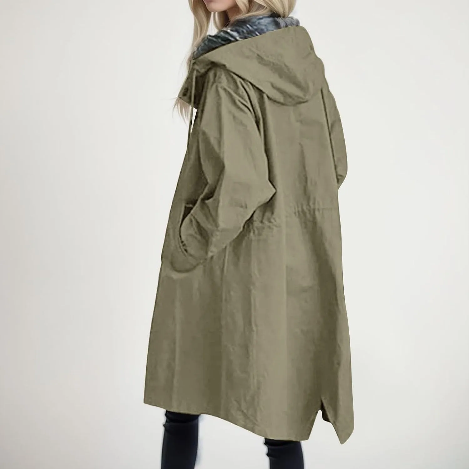 Women's Rain Jacket Autumn Winter Loose Hooded Trench Jackets Oversized Elegant Windbreaker Comfortable Coat Outwear