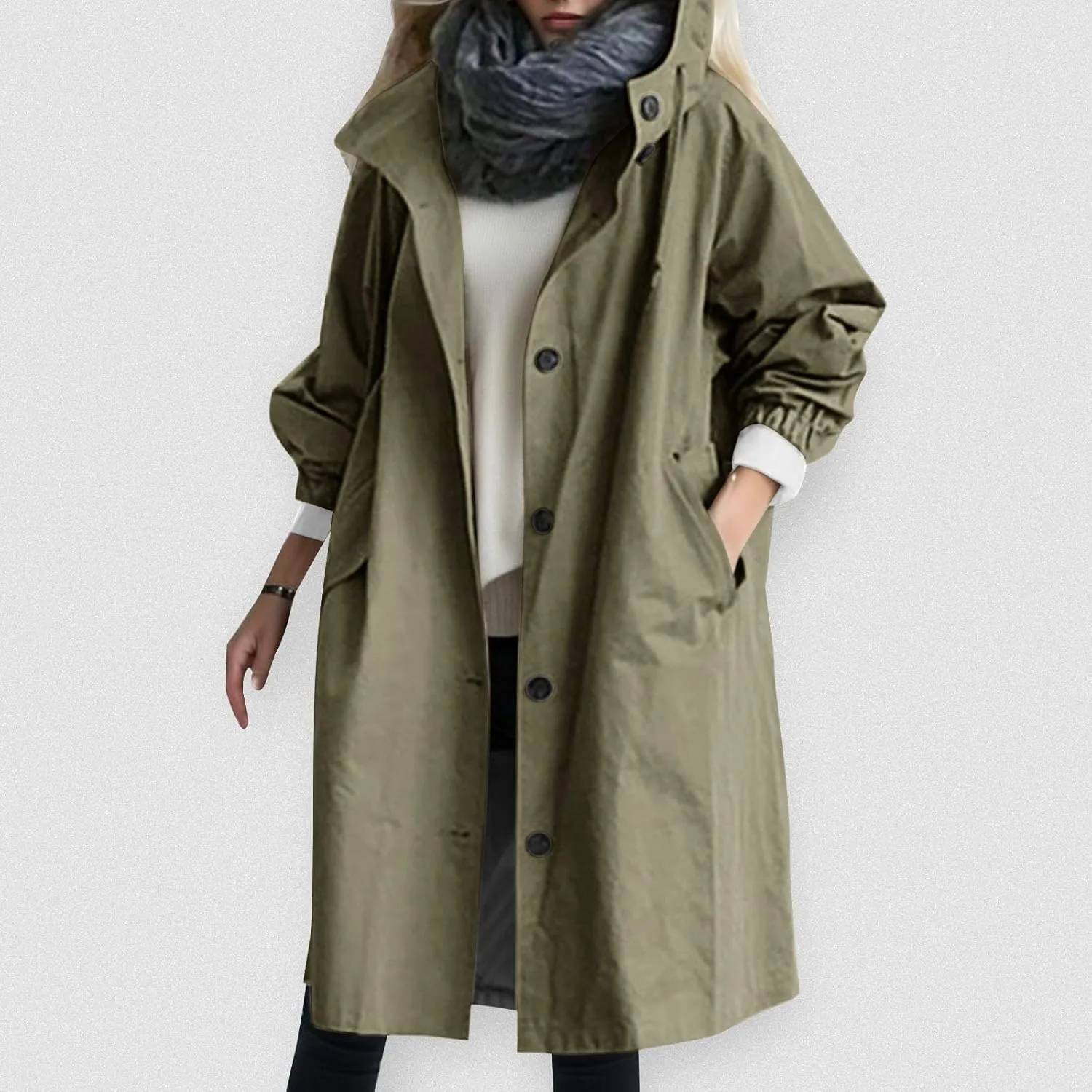 Women's Rain Jacket Autumn Winter Loose Hooded Trench Jackets Oversized Elegant Windbreaker Comfortable Coat Outwear