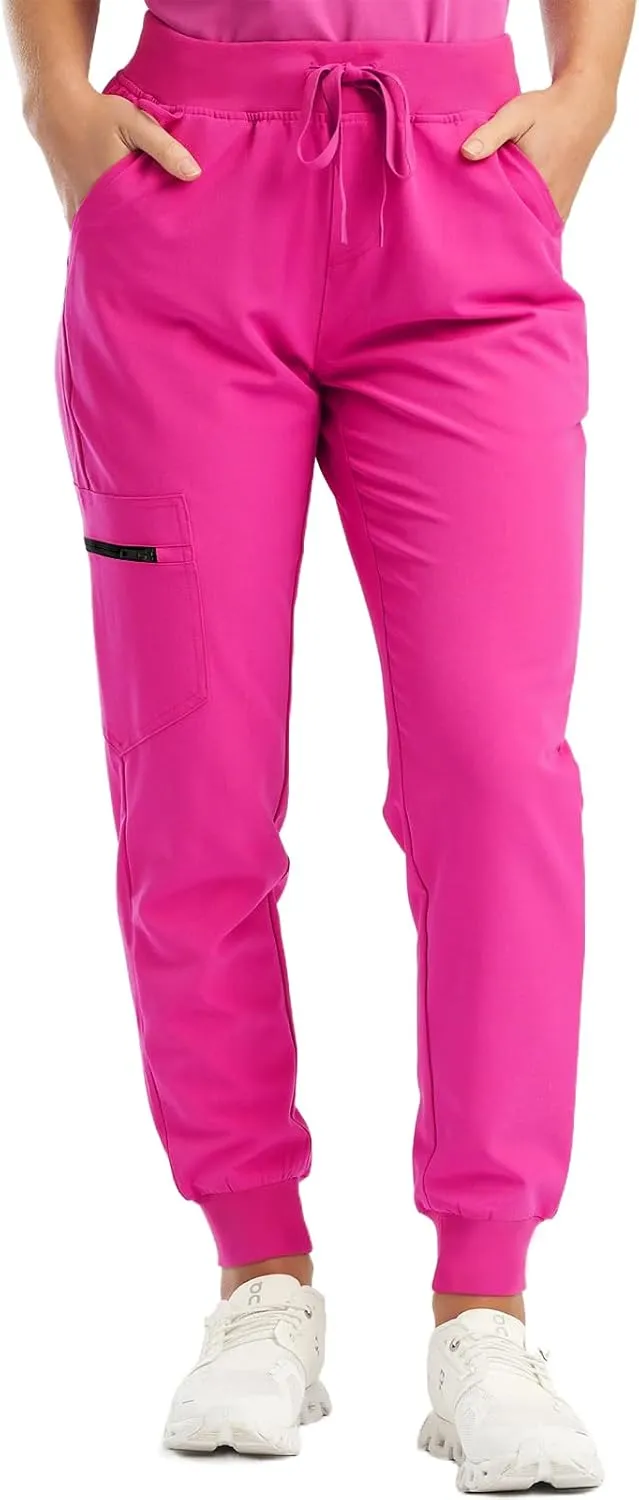 Womens Scrub Pants - Soft Stretch Yoga Style with Pockets, Slim Drawstring Jogger Scrubs