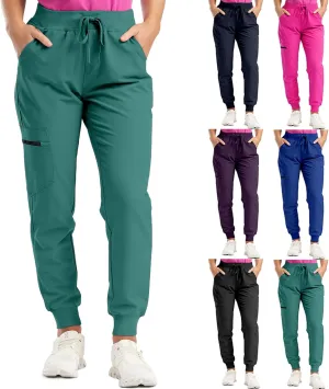 Womens Scrub Pants - Soft Stretch Yoga Style with Pockets, Slim Drawstring Jogger Scrubs