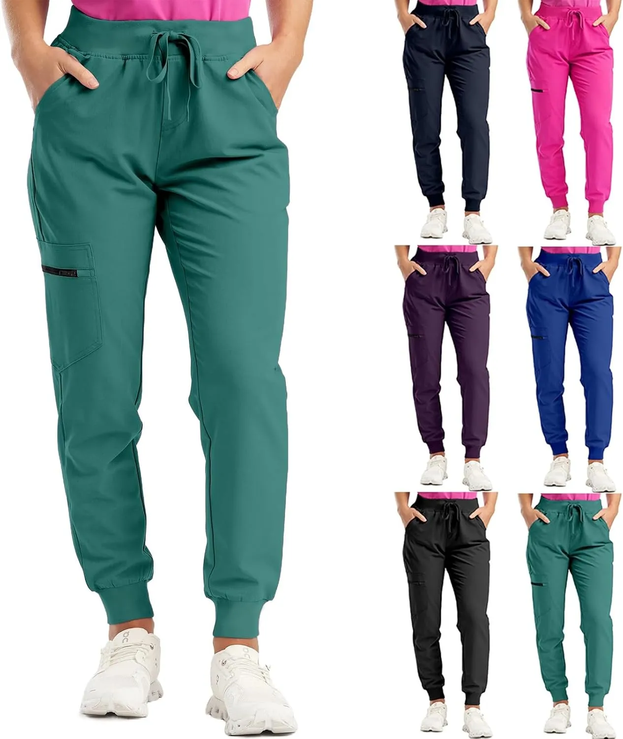 Womens Scrub Pants - Soft Stretch Yoga Style with Pockets, Slim Drawstring Jogger Scrubs