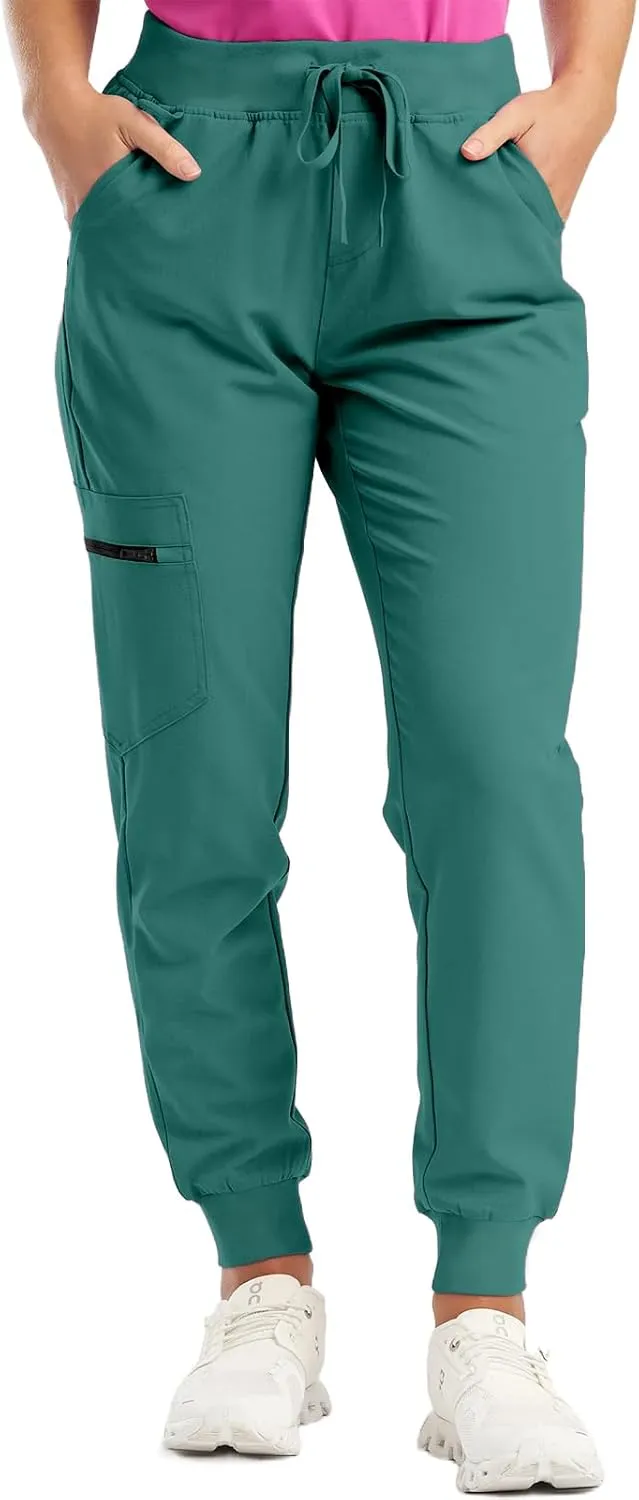 Womens Scrub Pants - Soft Stretch Yoga Style with Pockets, Slim Drawstring Jogger Scrubs