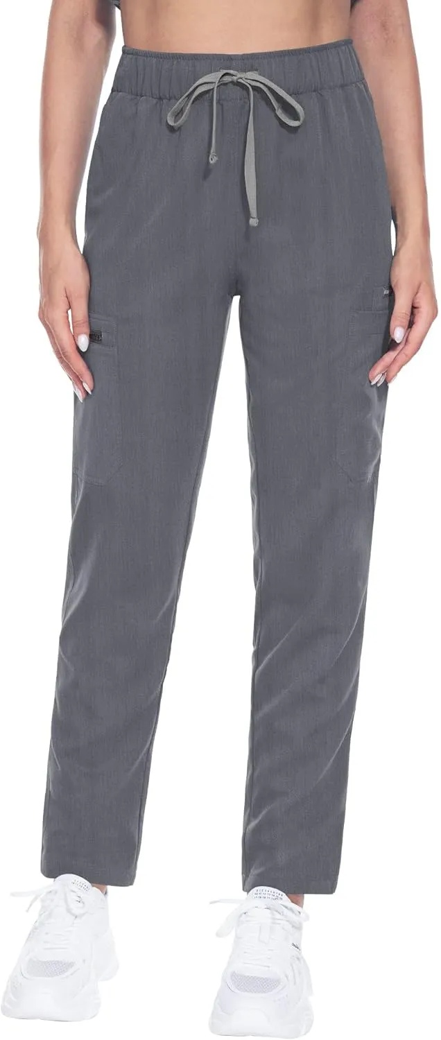 Women's Scrub Pants with 8 Pocket-On Elastic WAIS Drawstring Cargo Pants-Soft Stretch Jogger Scrubs Bottoms for Nurse