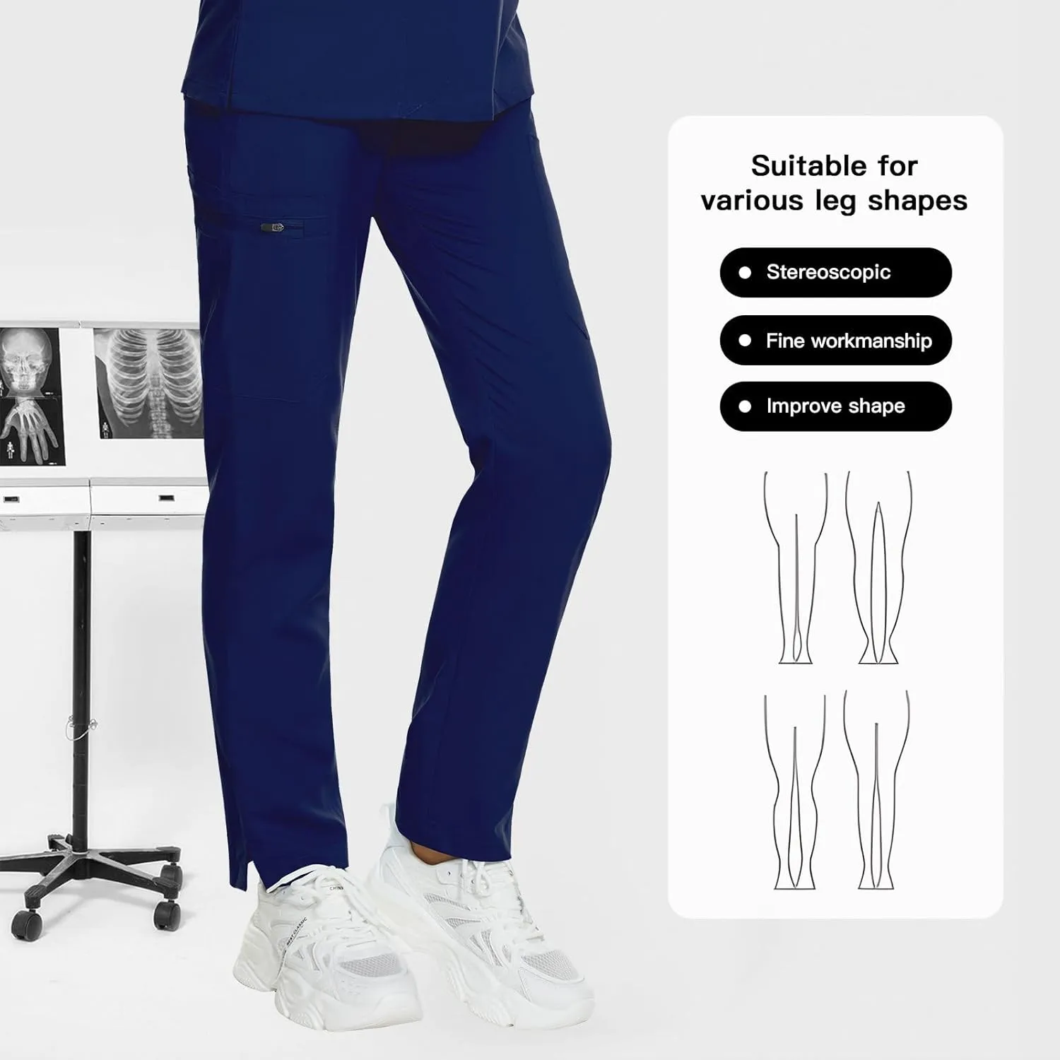 Women's Scrub Pants with 8 Pocket-On Elastic WAIS Drawstring Cargo Pants-Soft Stretch Jogger Scrubs Bottoms for Nurse