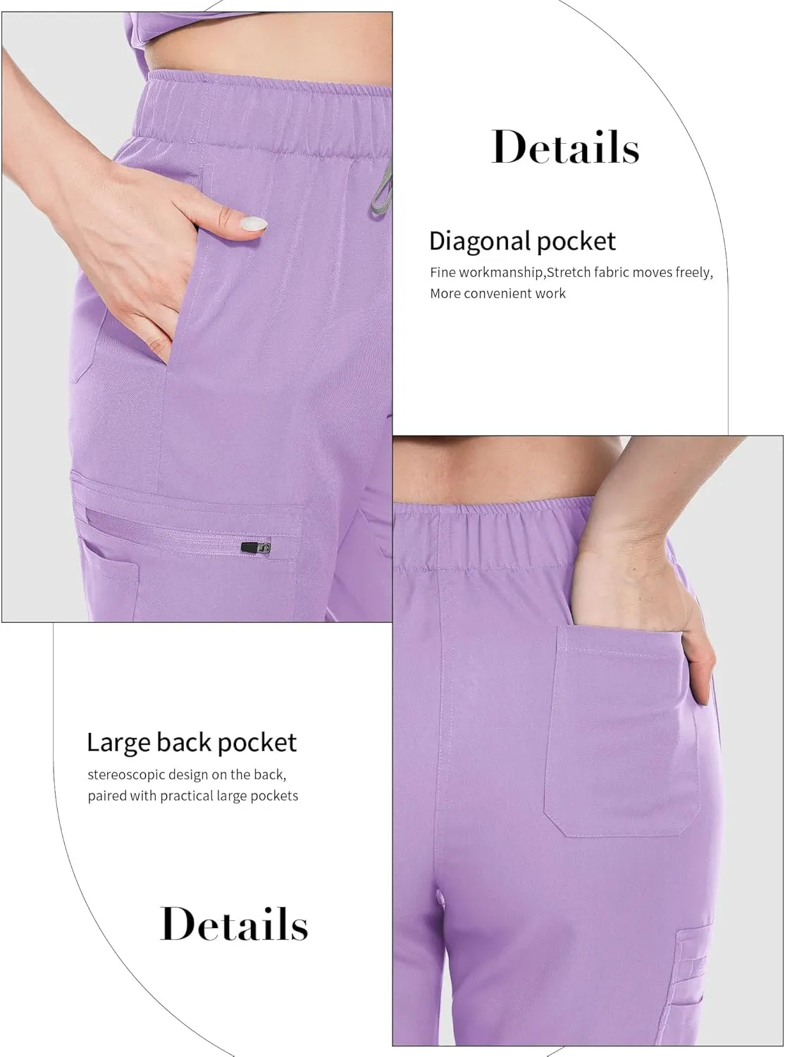 Women's Scrub Pants with 8 Pocket-On Elastic WAIS Drawstring Cargo Pants-Soft Stretch Jogger Scrubs Bottoms for Nurse