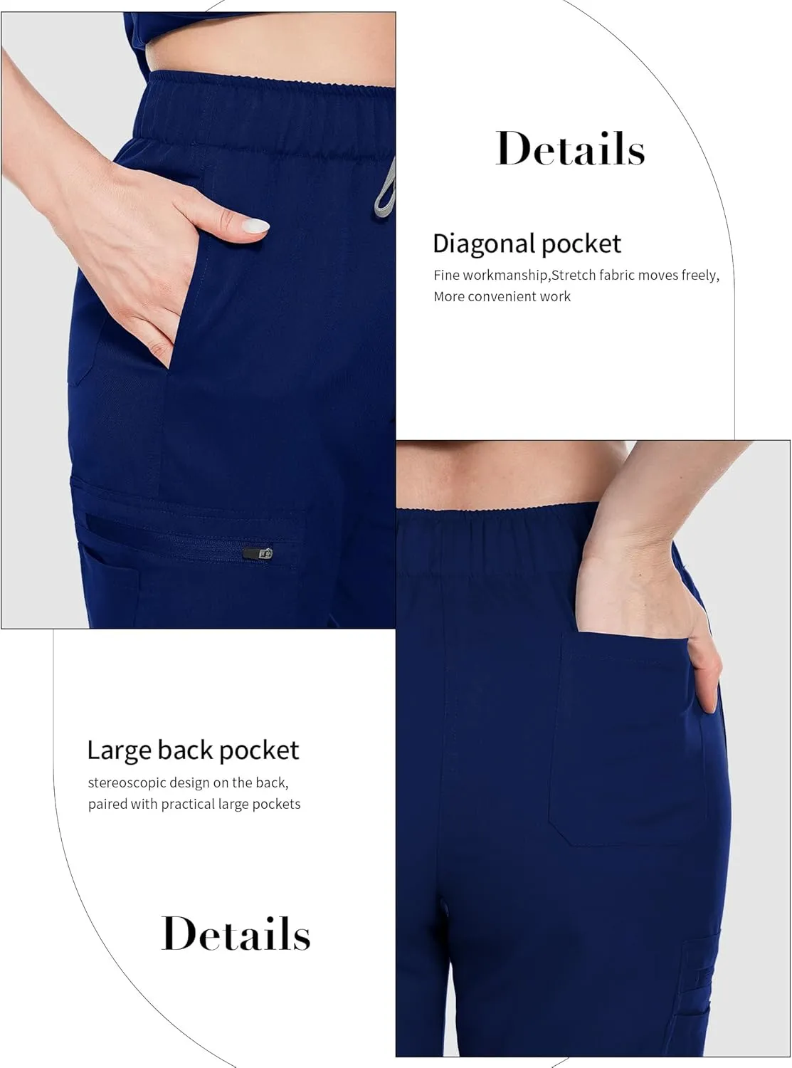 Women's Scrub Pants with 8 Pocket-On Elastic WAIS Drawstring Cargo Pants-Soft Stretch Jogger Scrubs Bottoms for Nurse
