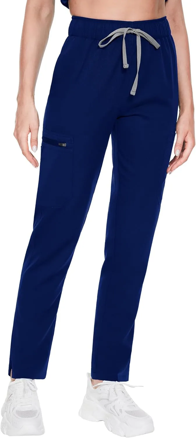 Women's Scrub Pants with 8 Pocket-On Elastic WAIS Drawstring Cargo Pants-Soft Stretch Jogger Scrubs Bottoms for Nurse