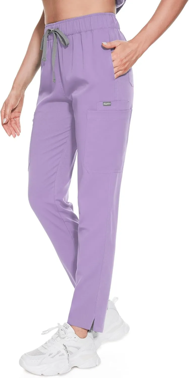 Women's Scrub Pants with 8 Pocket-On Elastic WAIS Drawstring Cargo Pants-Soft Stretch Jogger Scrubs Bottoms for Nurse