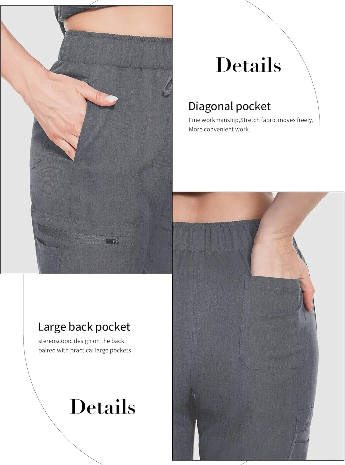 Women's Scrub Pants with 8 Pocket-On Elastic WAIS Drawstring Cargo Pants-Soft Stretch Jogger Scrubs Bottoms for Nurse