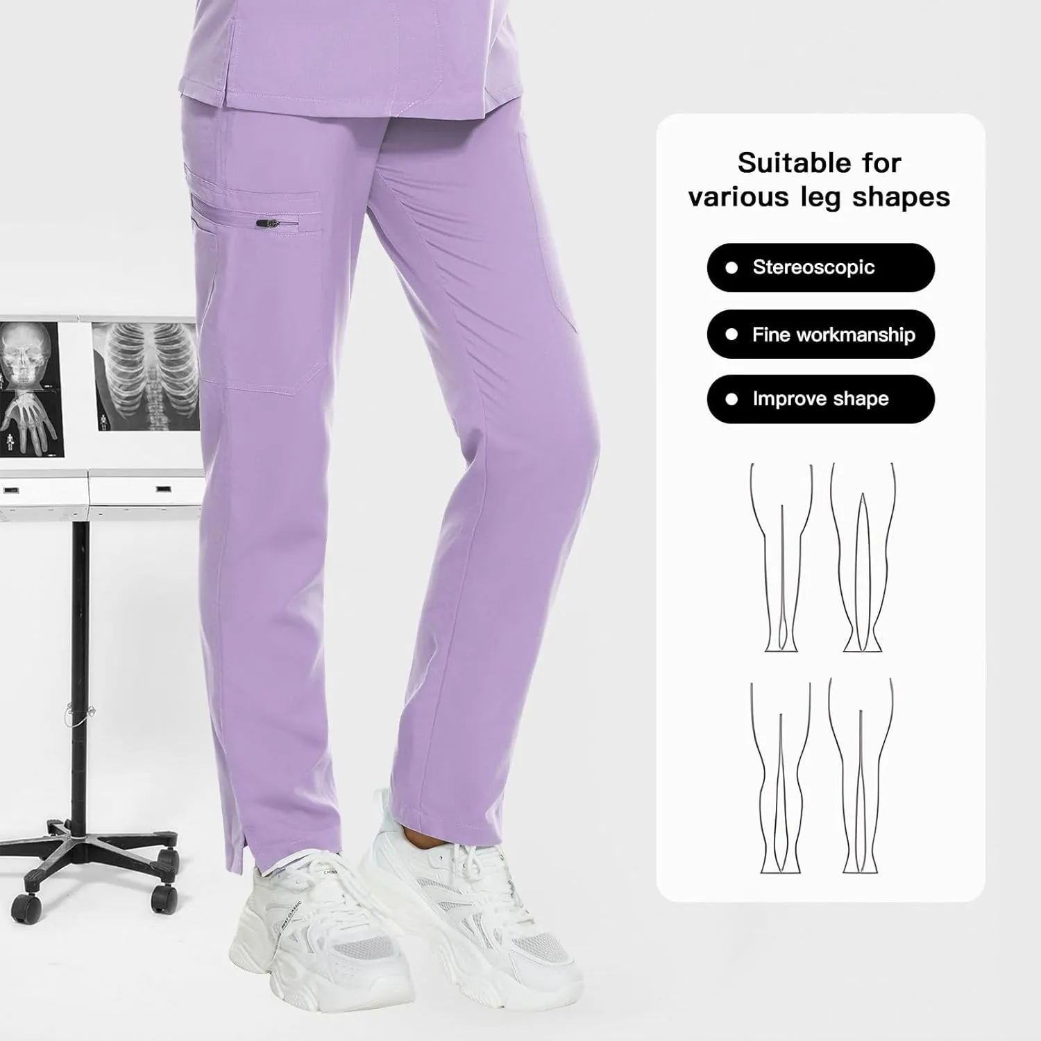 Women's Scrub Pants with 8 Pocket-On Elastic WAIS Drawstring Cargo Pants-Soft Stretch Jogger Scrubs Bottoms for Nurse