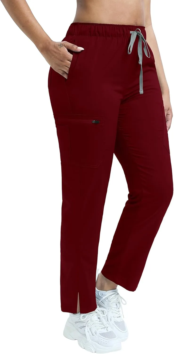 Women's Scrub Pants with 8 Pocket-On Elastic WAIS Drawstring Cargo Pants-Soft Stretch Jogger Scrubs Bottoms for Nurse