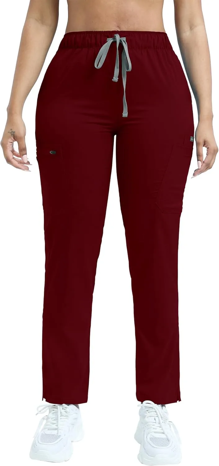 Women's Scrub Pants with 8 Pocket-On Elastic WAIS Drawstring Cargo Pants-Soft Stretch Jogger Scrubs Bottoms for Nurse