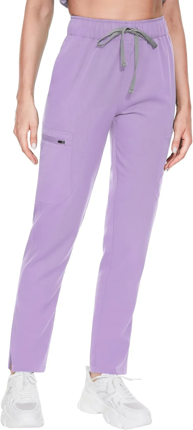 Women's Scrub Pants with 8 Pocket-On Elastic WAIS Drawstring Cargo Pants-Soft Stretch Jogger Scrubs Bottoms for Nurse