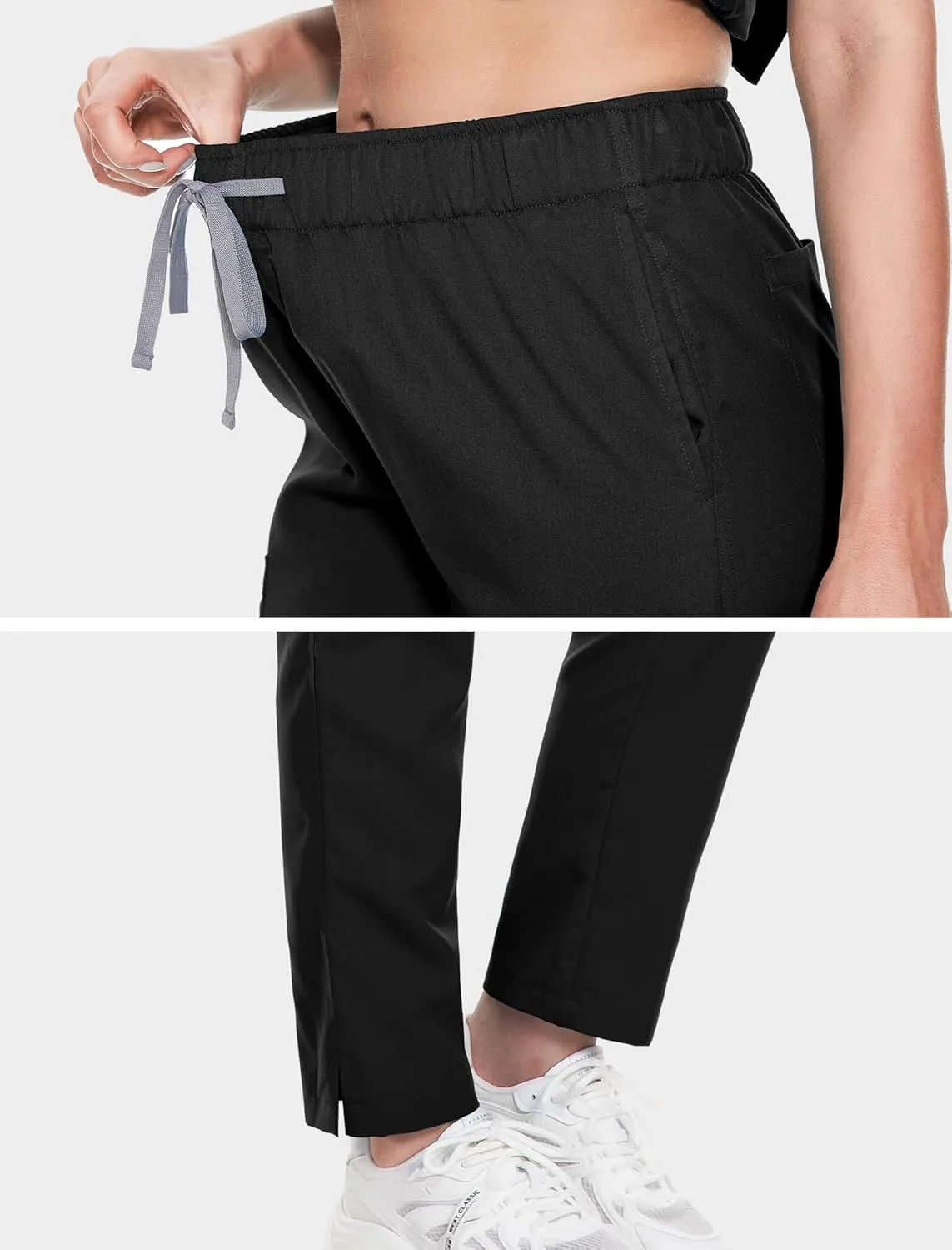 Women's Scrub Pants with 8 Pocket-On Elastic WAIS Drawstring Cargo Pants-Soft Stretch Jogger Scrubs Bottoms for Nurse