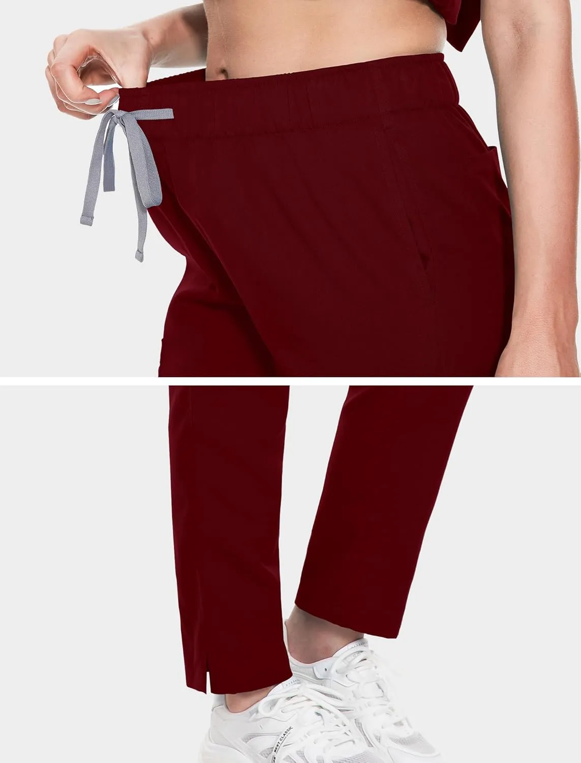 Women's Scrub Pants with 8 Pocket-On Elastic WAIS Drawstring Cargo Pants-Soft Stretch Jogger Scrubs Bottoms for Nurse