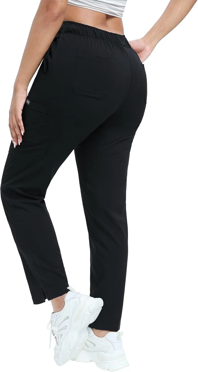 Women's Scrub Pants with 8 Pocket-On Elastic WAIS Drawstring Cargo Pants-Soft Stretch Jogger Scrubs Bottoms for Nurse