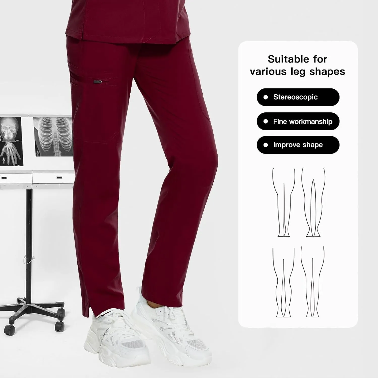 Women's Scrub Pants with 8 Pocket-On Elastic WAIS Drawstring Cargo Pants-Soft Stretch Jogger Scrubs Bottoms for Nurse