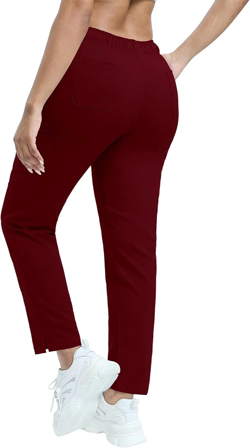 Women's Scrub Pants with 8 Pocket-On Elastic WAIS Drawstring Cargo Pants-Soft Stretch Jogger Scrubs Bottoms for Nurse