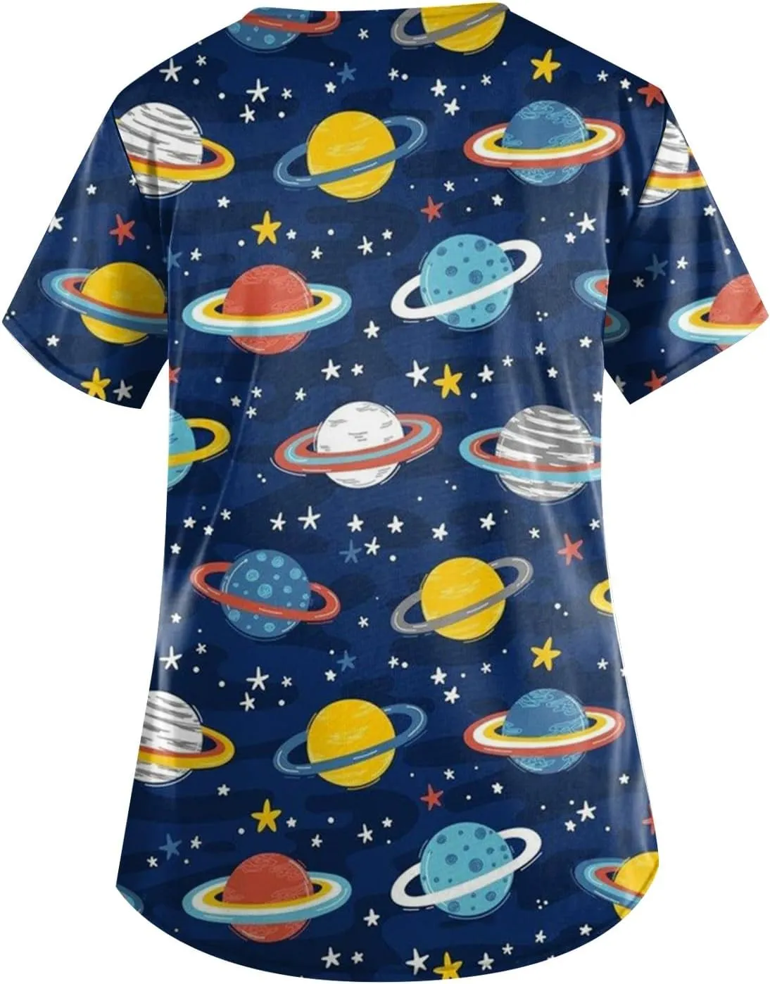 Womens Scrubs Cute Printed Short Sleeve Working T-Shirts V Neck Scrubs Tops Soft Stretch Blouses with Pocket