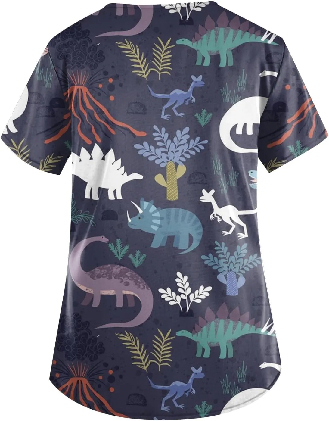 Womens Scrubs Cute Printed Short Sleeve Working T-Shirts V Neck Scrubs Tops Soft Stretch Blouses with Pocket
